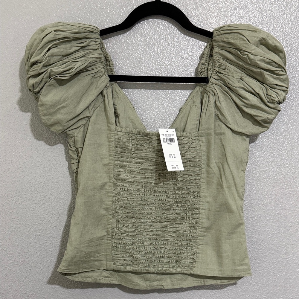 Abercrombie & Fitch Ruched Olive Blouse - Picture 3 of 13